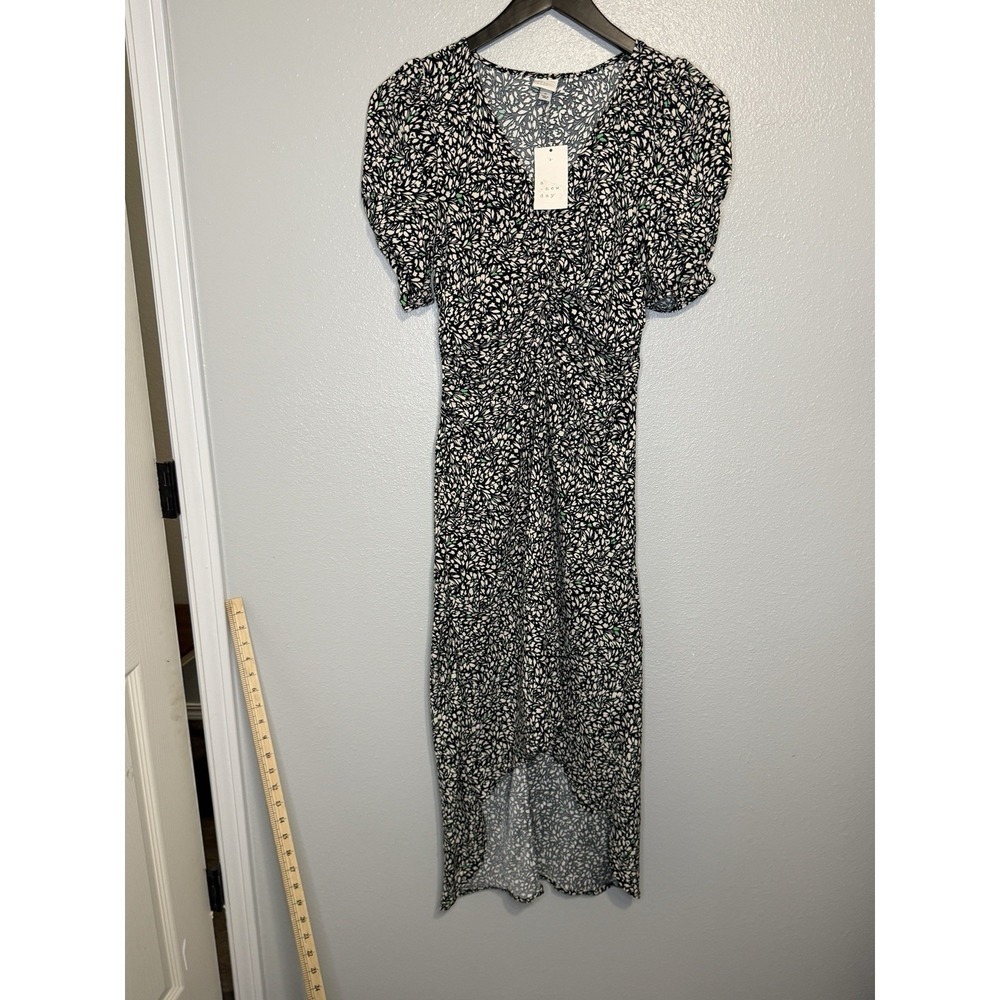 Women's‎ Crepe Short Sleeve Midi Dress A New Day Green Floral Women's Size Small